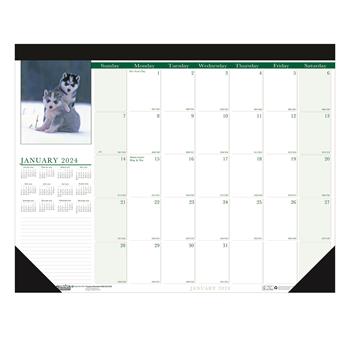 House of Doolittle Recycled Monthly Desk Pad Calendar, 12 Month, 22&quot; x 17&quot;, Puppies Photographic, Jan 2024 - Dec 2024