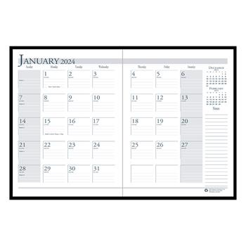 House of Doolittle Recycled Ruled Planner with Stitched Leatherette Cover, 8-1/2 in x 11 in, Black, 2024