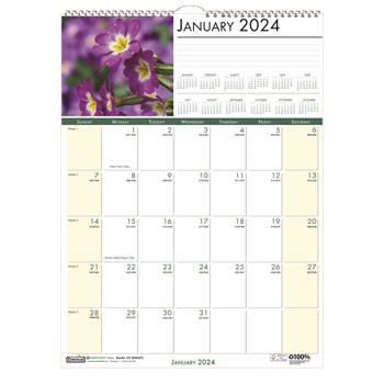 House of Doolittle Recycled Monthly Wall Calendar, 12 Month, 12&quot; x 16-1/2&quot;, Floral, Jan 2024 - Dec 2024