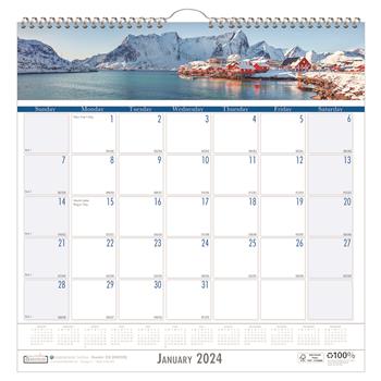 House of Doolittle Recycled Monthly Wall Calendar, 12 Month, 12&quot; x 12&quot;, Coastlines, Jan 2024 - Dec 2024