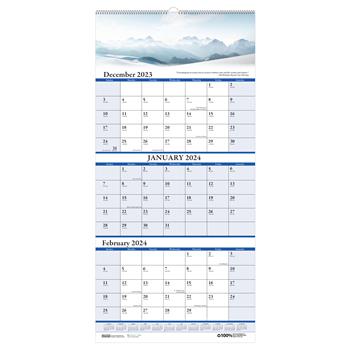 House of Doolittle Recycled Three-Months/Page Wall Calendar, 14 Month, 12-1/4&quot; x 26&quot;, Scenic Landscapes, Dec 2023 - Jan 2025
