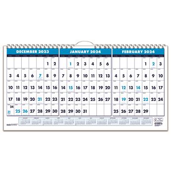 House of Doolittle Three-Month Horizontal Wall Calendar, 17 in x 8 in, 14-Month (Dec-Jan) 2024