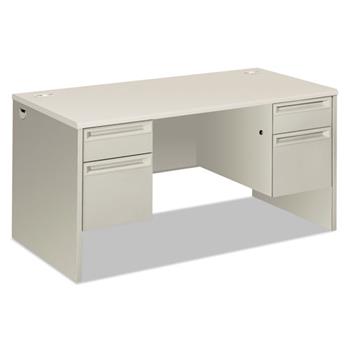 HON 38000 Series Double Pedestal Desk, 60&quot; Wide, Silver Mesh/Light Gray