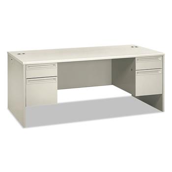 HON 38000 Series Double Pedestal Desk, 72&quot; Wide, Silver Mesh/Light Gray