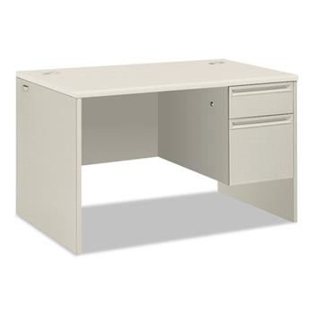 HON 38000 Series Single Pedestal Desk, 48&quot; Wide, Right, Silver Mesh/Light Gray