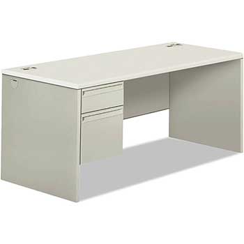 HON 38000 Series Single Pedestal Desk, 66&quot; Wide, Right, Silver Mesh/Light Gray