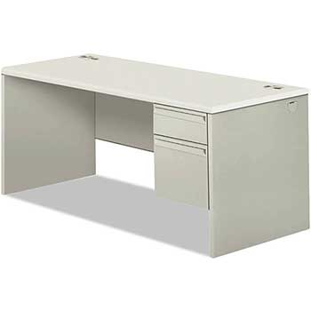HON 38000 Series Single Pedestal Desk, 66&quot; Wide, Left, Silver Mesh/Light Gray