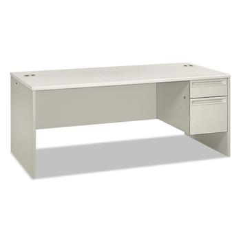 HON 38000 Series Single Pedestal Desk, 72&quot; Wide, Right, Silver Mesh/Light Gray