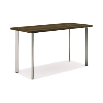 HON Coze Table Desk, 42&quot;W x 24&quot;D, Florence Walnut Laminate, Silver Leg Finish