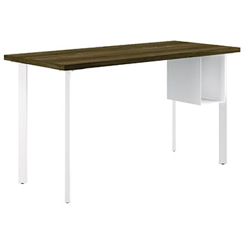 HON Coze Table Desk, U-Storage, 54&quot;W x 24&quot;D, Florence Walnut Laminate, Designer White Leg Finish