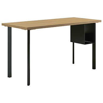 HON Coze Table Desk, U-Storage, 54&quot;W x 24&quot;D, Natural Recon Laminate, Black Leg Finish