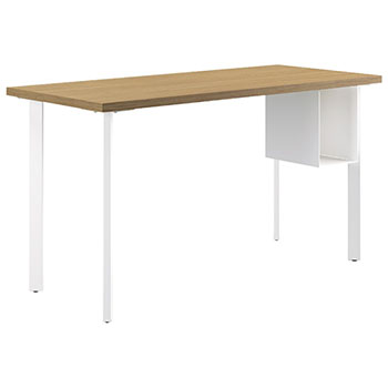 HON Coze Table Desk, U-Storage, 54&quot;W x 24&quot;D, Natural Recon Laminate, Designer White Leg Finish