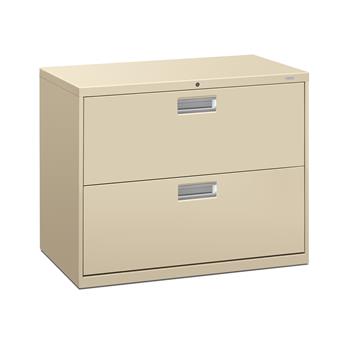 HON&#174; Brigade 600 Series Lateral File, 2 Drawers, Polished Aluminum Pull, 36&quot;W x 18&quot;D x 28-3/8&quot;H, Putty Finish