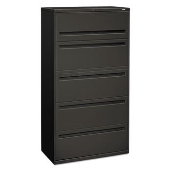 HON 700 Series Five-Drawer Lateral File w/Roll-Out &amp; Posting Shelf, 36w, Charcoal