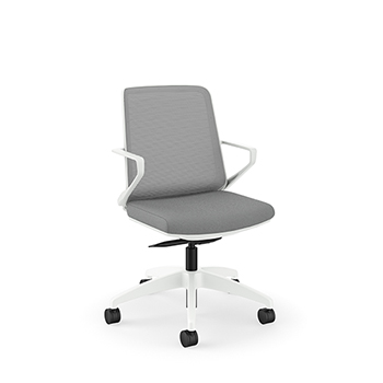 HON Cliq™ Task Chair, Fixed Arms, White Frame, GrayFabric, Fog Mesh