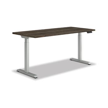 HON Coze Worksurface With Coordinate 2-Stage Height-Adjustable Base, 54 in. W x 24 in. D, Florence Walnut Laminate/Nickel Base