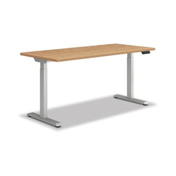 HON Coze Worksurface With Coordinate 2-Stage Height-Adjustable Base, 54 in. W x 24 in. D, Natural Recon Laminate/Nickel Base