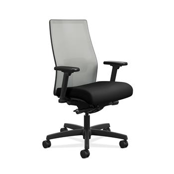 HON Ignition 2.0 Mid-Back Task Chair,  Fog 4-way Stretch Mesh Back, Adjustable Lumbar Support, Black