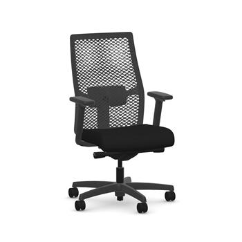 HON Ignition ReActiv Mid Back Task Chair, 28.75 in L x 28.75 in W x 43.75 in H, Tilt Control, Adjustable, Gray Frame, Black