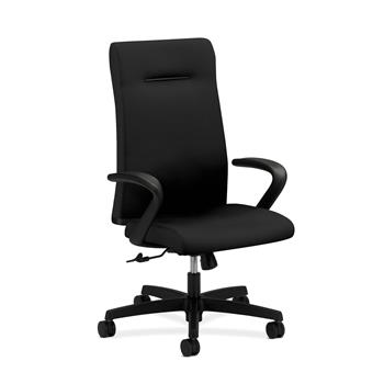 HON Ignition Executive High-Back Task Chair, Fixed Arms, Hard Casters, Upholstered Back, Standard Back, Black