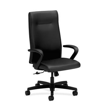 HON Ignition Executive High-Back Chair, Center-Tilt, Tension, Lock, Fixed Arms, Black Leather
