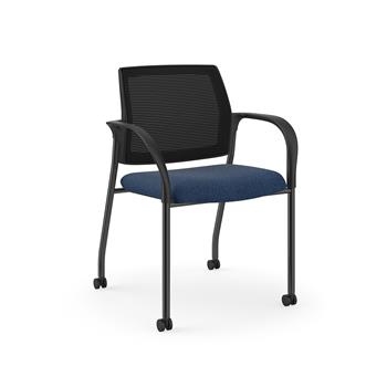 HON Ignition Multi-Purpose 4-Leg Stacking Chair, Fixed Arms, All Surface Casters, 4-way Stretch Mesh Back, Navy/Black