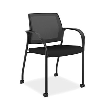 HON Ignition Multi-Purpose 4-Leg Stacking Chair, Fixed Arms, All Surface Casters, 4-way Stretch Mesh Back, Black