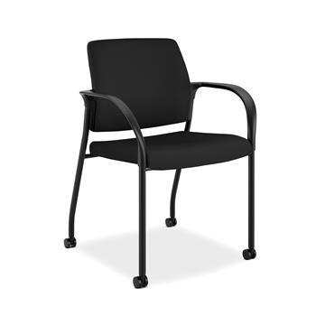 HON Ignition Multi-Purpose 4-Leg Stacking Chair, Fixed Arms, All Surface Casters, Upholstered Back, Black