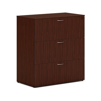 HON Mod Lateral File, 3 Drawers, Removable Top, 36&quot;W x 20&quot;D x 40&quot;H, Traditional Mahogany Finish