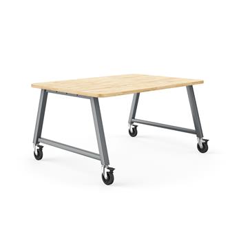 HON Build Makerspace Table, 60 in. W x 42 in. D x 29 in. H, Butcher Block Top, Charcoal Paint