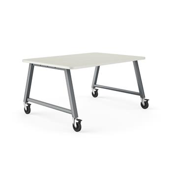 HON Build Makerspace Table, 60 in. W x 42 in. D x 29 in. H, Silver Mesh Laminate Top, Charcoal Paint