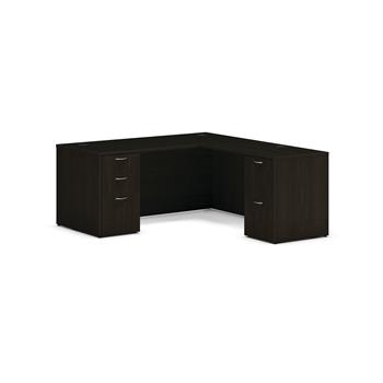 HON Mod L-Station, 2 Box/3 File Drawers, 66 in. W x 72 in. D, Java Oak Laminate