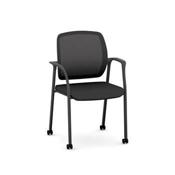 HON Nucleus Guest Chair, Fixed Arms, Casters, 4-Way Stretch Mesh Back, Black Frame/Fabric