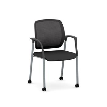 HON Nucleus Guest Chair, Fixed Arms, Casters, 4-Way Stretch Mesh Back, Textured Titanium Frame/Black Fabric