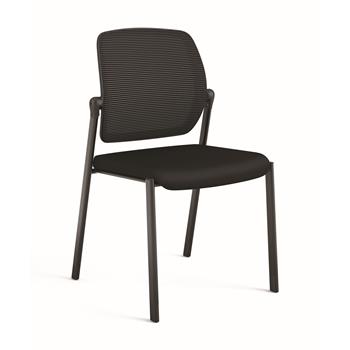 HON Nucleus Guest Chair, 23.5 in L x 21 in W x 36.375 in H, Armless, Glide, Black Mesh Back, Black Frame, Black Fabric