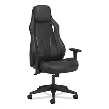HON Ryder Executive High-Back Leather Chair, Supports up to 250 lbs., Black Seat/Black Back, Black Base