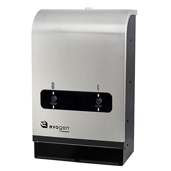 Hospeco Evogen No-Touch Dual Menstrual Care Dispenser, Compact, Stainless Steel/Black