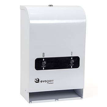 Hospeco Evogen&#174; No-Touch Dual Menstrual Care Dispenser, Compact, White Metal, EA