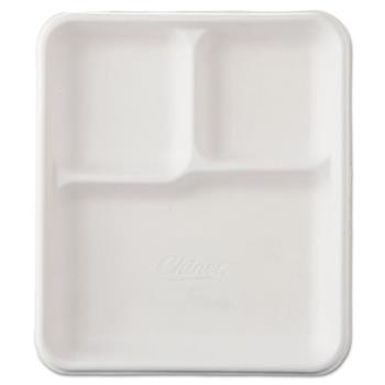 Chinet Heavy-Weight Molded Fiber Cafeteria Trays, 3-Comp, 8 1/4 x 9 1/2, 500/Carton