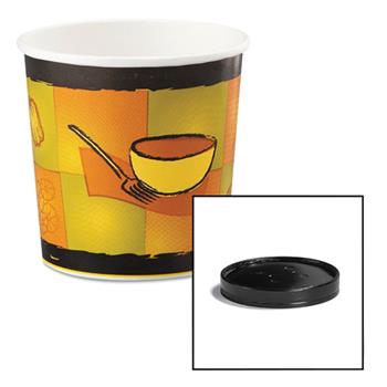 Huhtamaki Soup Container with Vented Lid, Paper/Plastic, Round, 16 oz, Streetside Pattern, 250/Carton