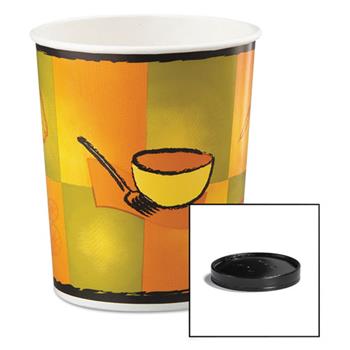 Huhtamaki Soup Container with Vented Lid, Paper/Plastic, Round, 32 oz, Streetside Pattern/Black, 250/Carton