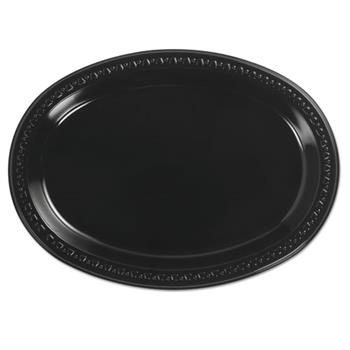 Chinet Oval Platters, Heavyweight, Plastic, 8&quot; W x 11&quot; L, Black, 125 Plates/Bag, 4 Bags/Carton