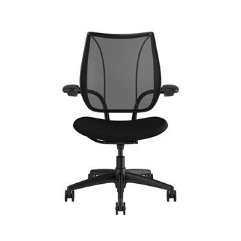 Humanscale Liberty Task Chair with Adjustable Duron Arms, Monofilament Stripe Black Back, Fourtis Black Seat