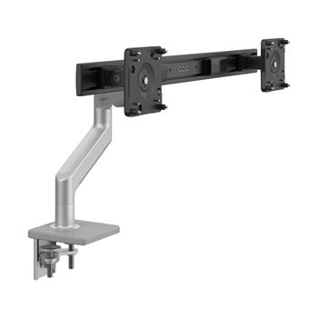 Humanscale M8.1 Monitor Arm with Crossbar, Two-Piece Clamp Mount Base, Silver with Gray Trim