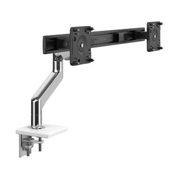 Humanscale M8.1 Monitor Arm with Crossbar, Two-Piece Clamp Mount Base, Polished Aluminum with White Trim