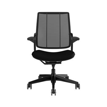 Humanscale Diffrient Smart Chair with Adjustable Duron Arms, Monofilament Stripe Black Back, Corde 4 Black Seat