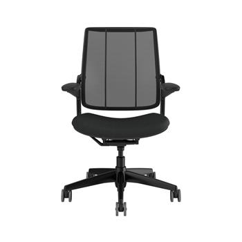 Humanscale Diffrient Smart Chair with Adjustable Duron Arms, Monofilament Stripe Black Back, Navy Seat