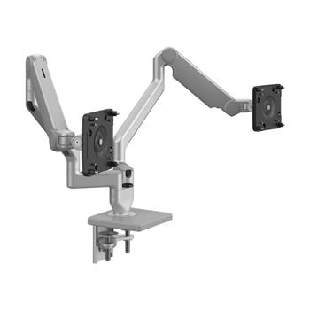 Humanscale M2.1 Monitor Arms with Dual Two-Piece Clamp Mount Base, Silver with Gray Trim