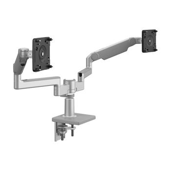 Humanscale M/Flex with Two M2.1 Monitor Arms, Dual Arm Bracket, Two-Piece Clamp Mount, Silver with Gray Trim