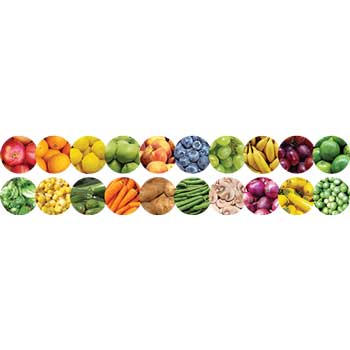 Hygloss Fruits and Veggies Die-Cut Border, 3&quot; x 36&quot;, 12 Strips/Pack